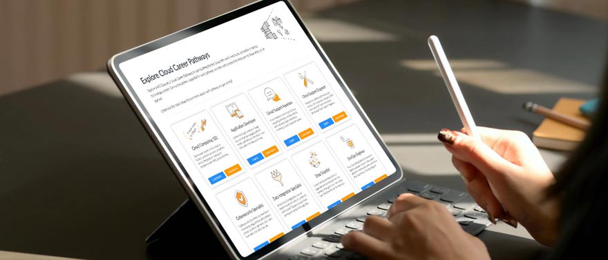 Tablet screen with career pathway options